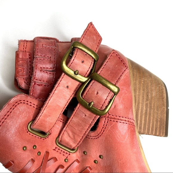 Caterpillar Cheyenne Leather Ankle Strap Western Booties CAT Boots Paprika Red 9 - Picture 6 of 15